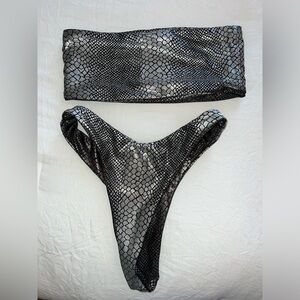 Fashionnova REVERS-ABLE SNAKESKIN SILVER TUBE TOP BIKINI